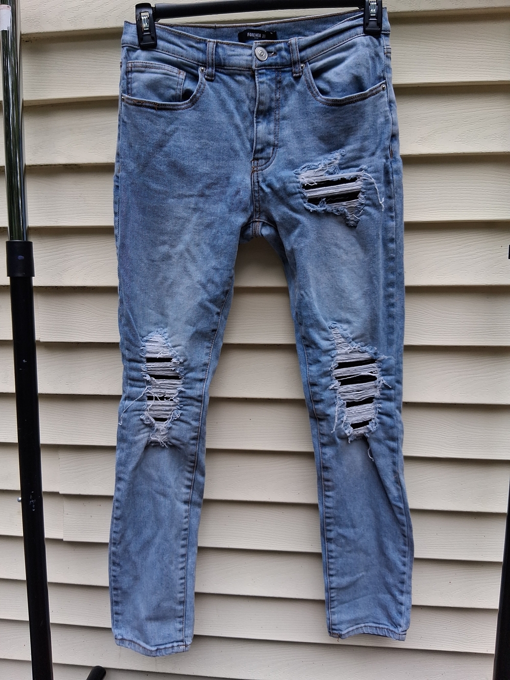 Forever 21 Men's Distressed Skinny Jeans With Pleather Patches Size 31X31